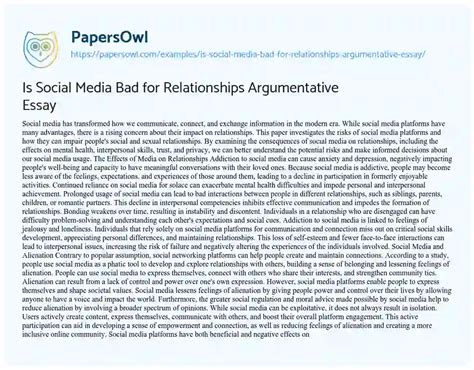 Is Social Media Bad for Relationships? An Argumentative Essay